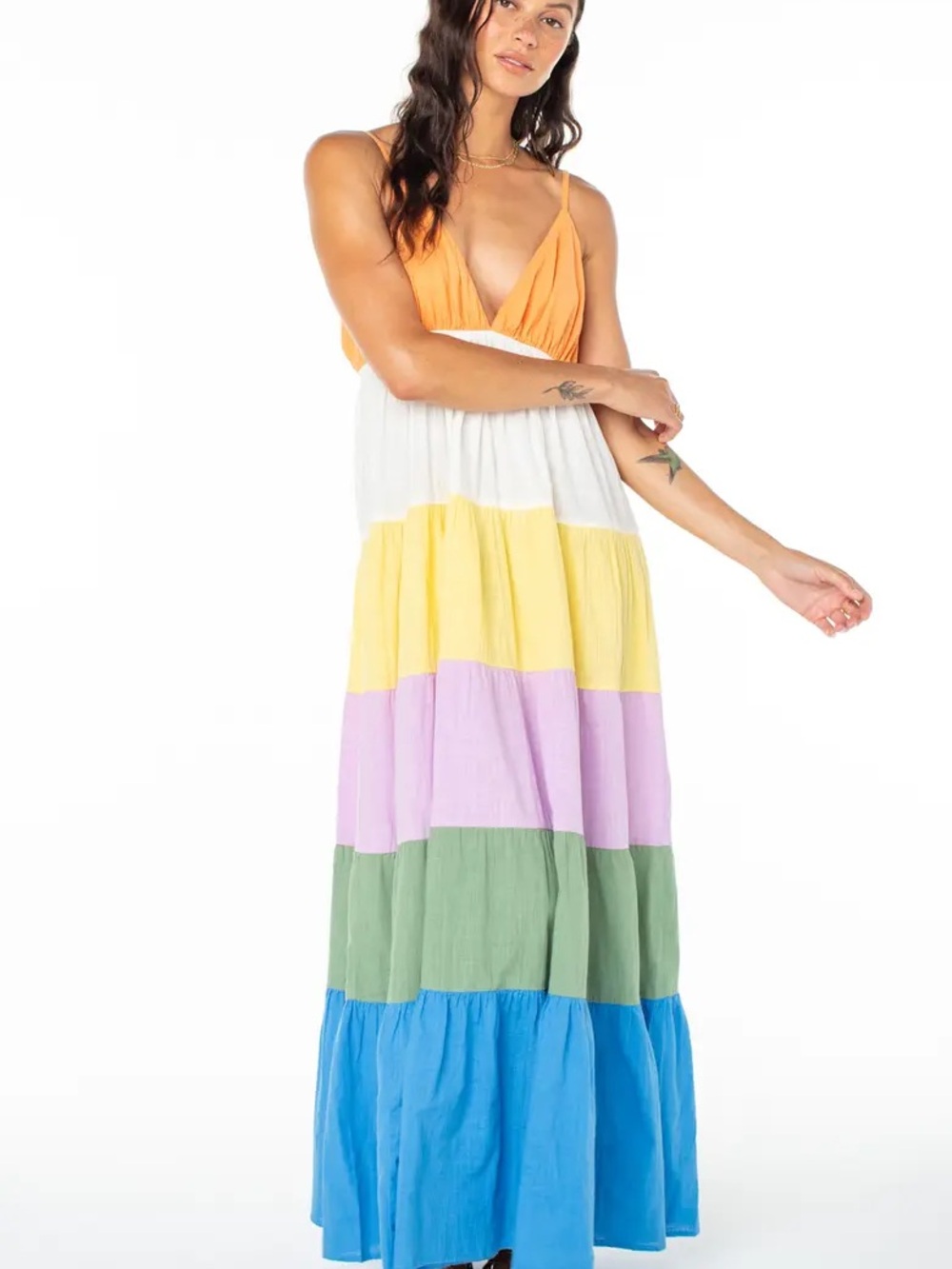NWT Roxy Honolulu Glow Multi Color Block Tiered Maxi Dress SIZE S